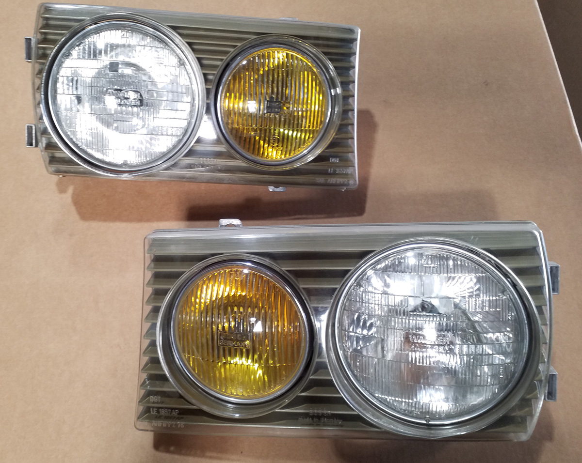 Mercedes W123 NOS Headlights with Amber Fog Lamps