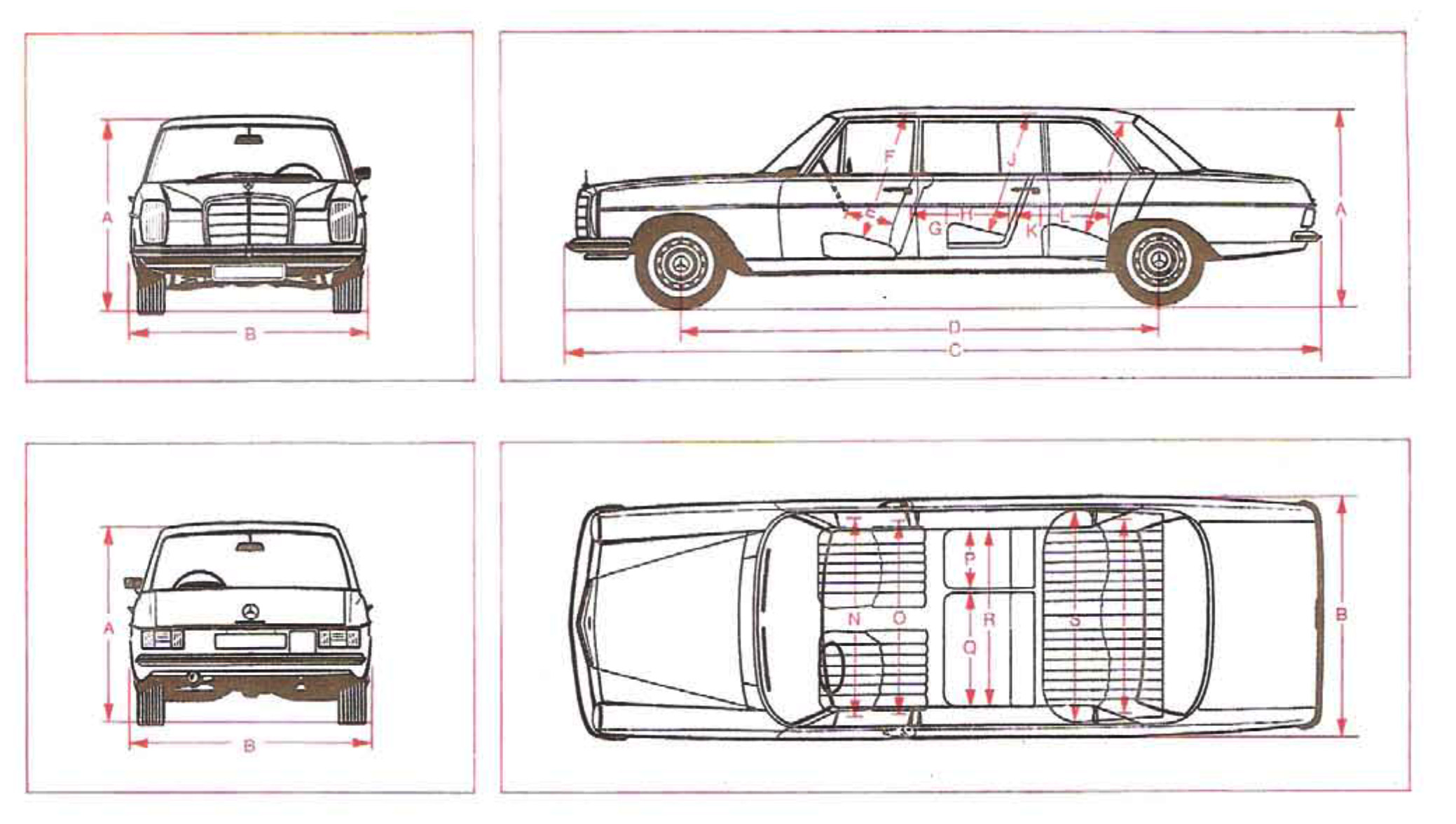 Mercedes W114 W115 Long Taxi Limo LWB Diagram